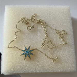 Gold coloured  Starburst Necklace with Turquoise colour Accents